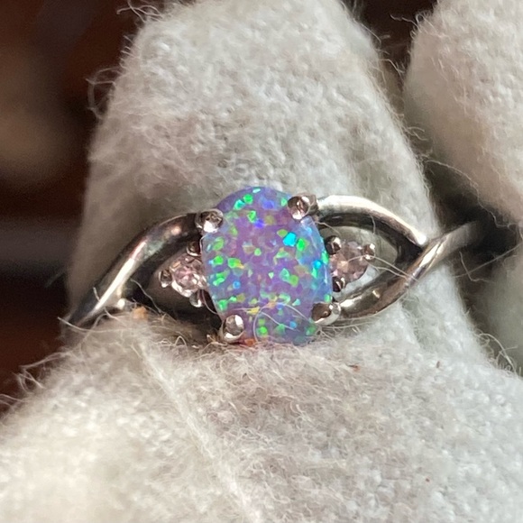 Antique Genuine Opal & Diamond Ring Stamped 925 Sterling Silver - Picture 2 of 15